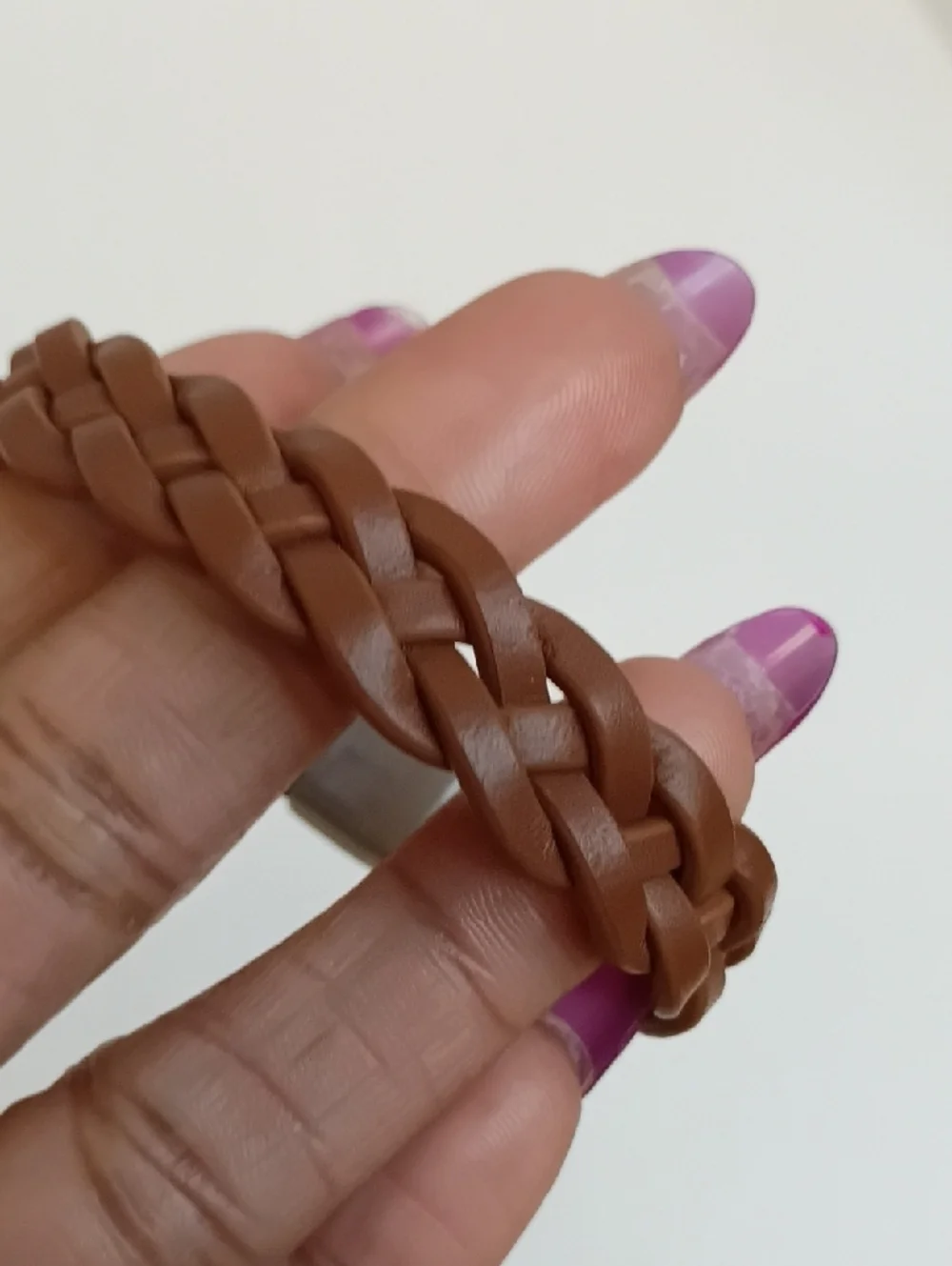DKNY Braided Leather Wrap Bracelet Tan Brown Silver Magnetic Clasp